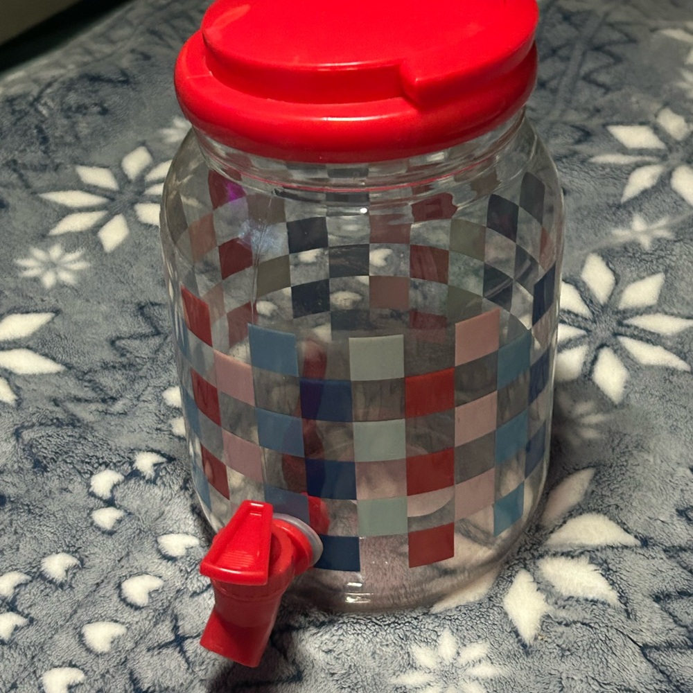 Red and Clear Checkered Beverage Dispenser